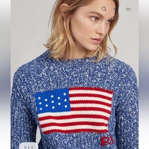 Polo Ralph Lauren USA Flag Patriotic Wool Knit Womens Sweater Med Vintage